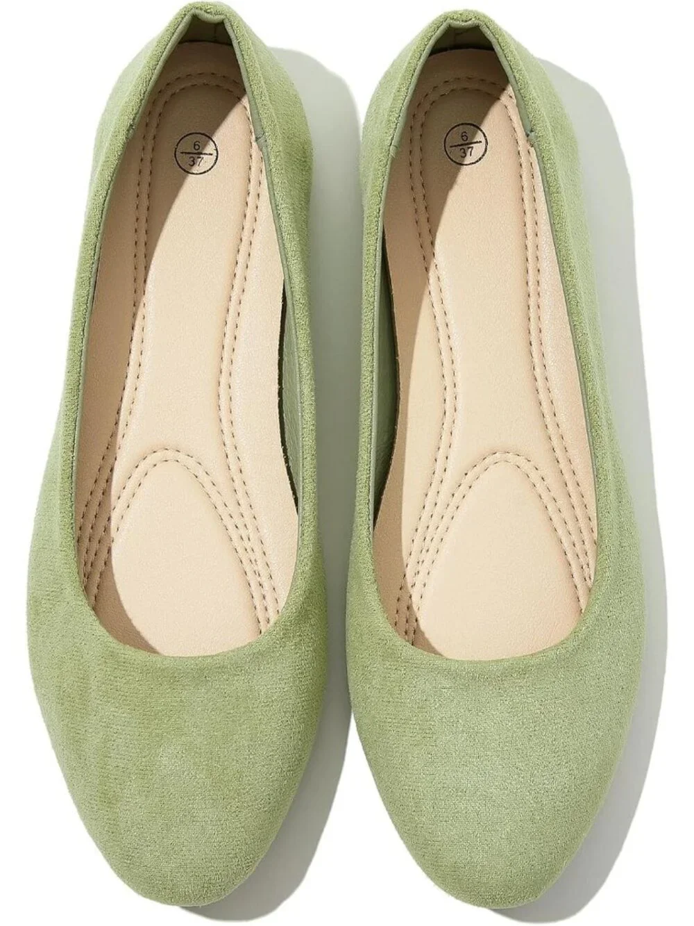 Women's Green Suede Round Toe Soft Flexible & Foldable Comfortable Ballet Flats